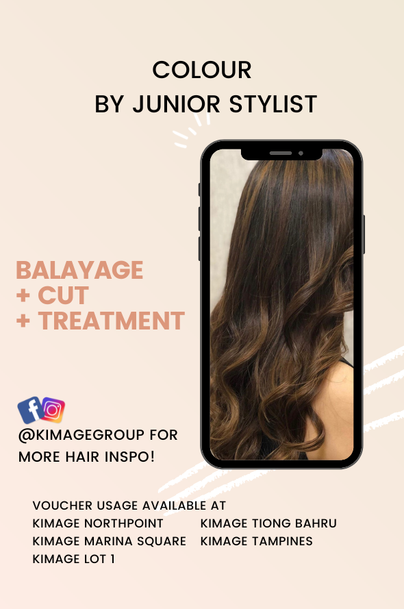 Balayage (no bleach) + Cut + Treatment Service by Junior Stylist (E-Voucher)